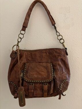 Sam Edelman Brown Leather Studded Shoulder Bag